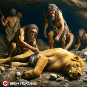 Neandertales, león venerado, cavernas, caza, cultura,